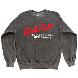 D.A.R.E. Crewneck Sweatshirt Medium Gray Acid Wash Distressed Graphic Streetwear